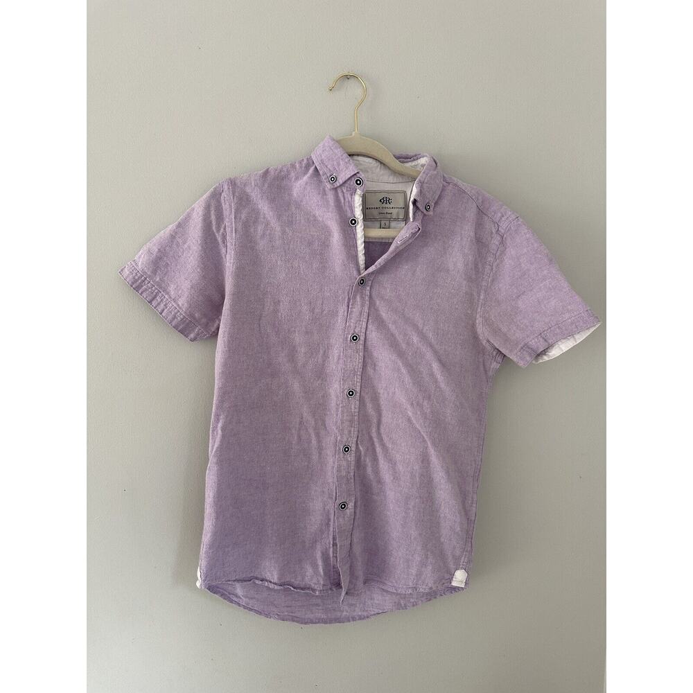 Report Collection Heritage SmallCasual Button Up Shirt Purple Linen Short Sleeve